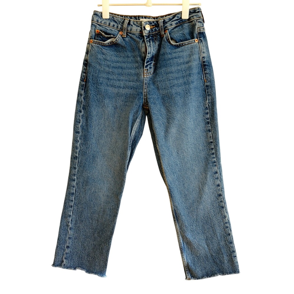 Topshop Blue Wash Distressed Hem Cropped Straight Leg Jeans 26 Y2K Aesthetic‎